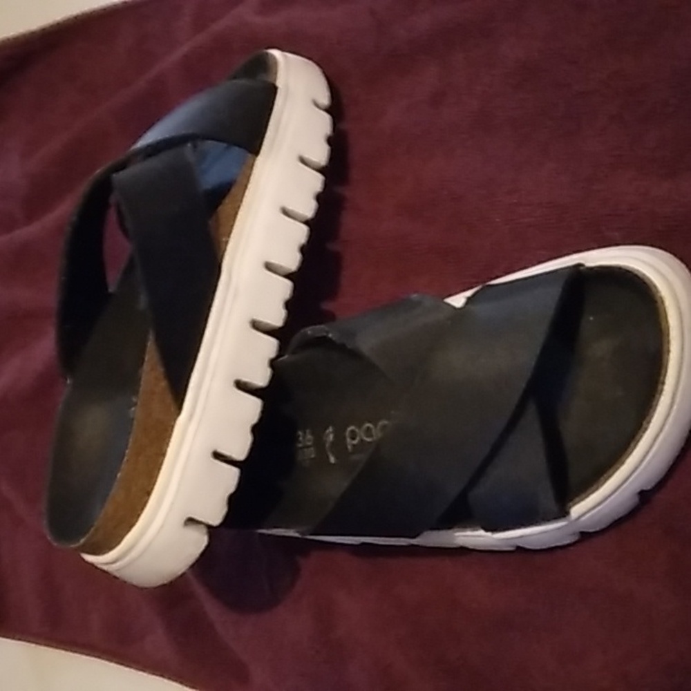 Papillio Black and White "Daytona" Platform Sandals, Size 36, Narrow Width. GUC.